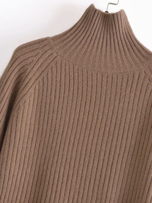 'betty' High-neck Ribbed Pocket Sweater