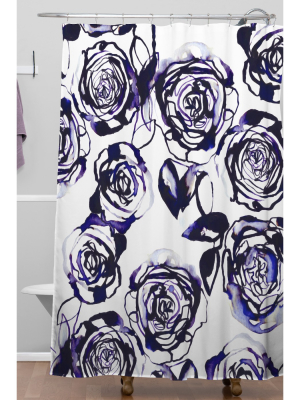 Inky Roses Shower Curtain Blue - Deny Designs