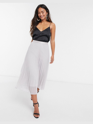 Style Cheat Pleated Midi Skirt In Silver