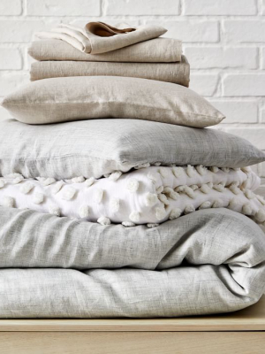 Frost Gray Belgian Flax Linen Fiber Dyed Styled Bedding Set