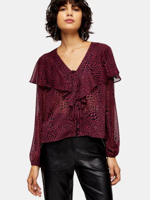 Heart Animal Print Tie Front Blouse