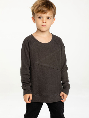 Boys Linen French Terry Blocked Reverse Panel Long Sleeve Pullover