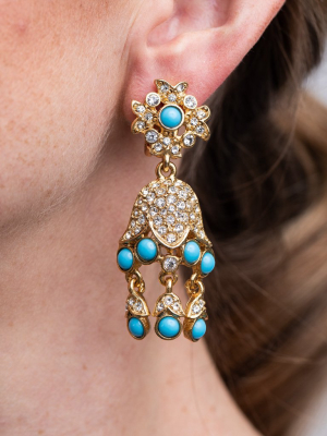 Gold And Turquoise Drop Clip Earrings