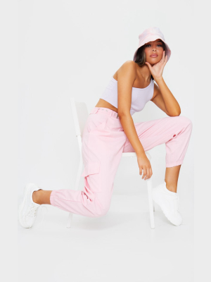 Pink Eyelet Detail Belted Cargo Pants