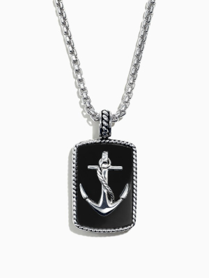 Effy Men's Sterling Silver Onyx Anchor Dog Tag Pendant, 18.85 Tcw
