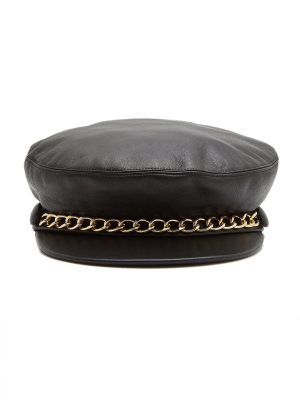 Marina Chain-embellished Leather Cap