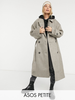 Asos Design Petite Brushed Twill Trench Coat In Gray