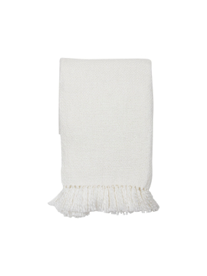 White Hand Woven 50 X 60 Inch Acrylic Throw Blanket With Hand Tied Fringe - Foreside Home & Garden