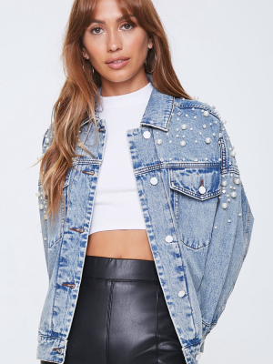 Faux Pearl Denim Jacket