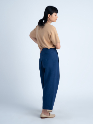 Waxy Pleated Tapered Cropped Pant (unisex) - Salt Blue