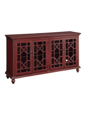 Chippendale 4 Door Media Credenza Red - Treasure Trove Accents