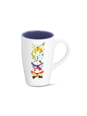 Demdaco Four Butterflies Latte Mug 20 Ounce - Blue