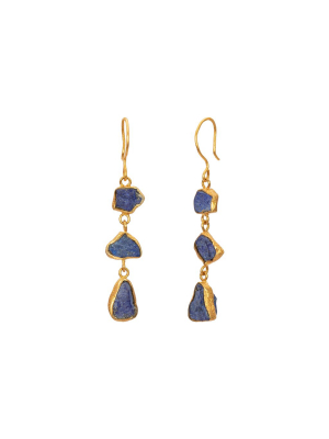 Triple Drop Afghanistan Lapis Earrings