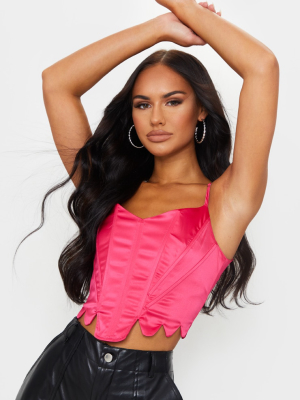 Hot Pink Satin Scalloped Hem Corset