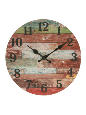12" Farmhouse Worn Wood Wall Clock Red - Stonebriar Collection