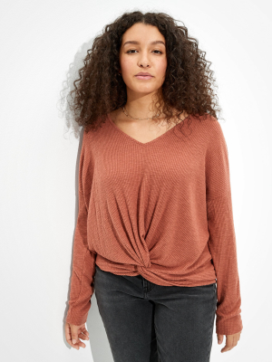 Ae Plush Long Sleeve Twist Front T-shirt