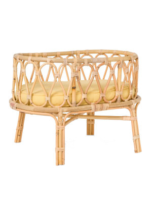 Poppie Toys Rattan Doll Crib With Yellow Mattress