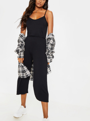 Black Strappy Jersey Culotte Jumpsuit