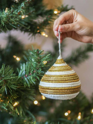 Striped Gold Bulb Ornament