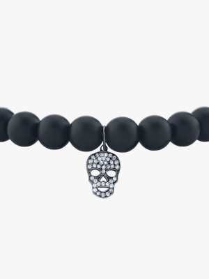 Men's Pavé Skull Beaded Bracelet