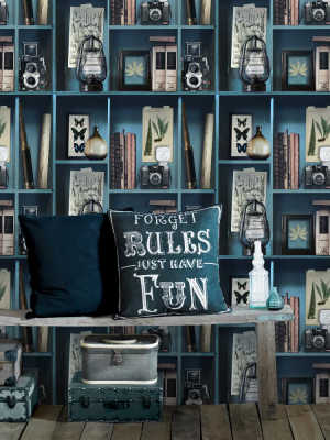 Curiosite Biblio Wallpaper In Blue From The Strata Collection By Graham & Brown