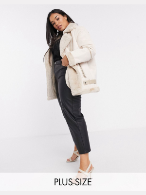 Fashion Union Plus Shearling Biker Jacket