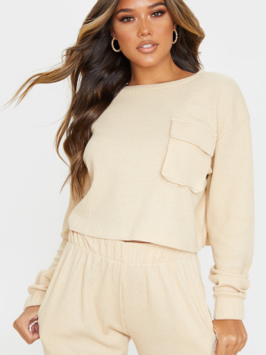 Stone Long Sleeve Pocket Detail Waffle Knit...