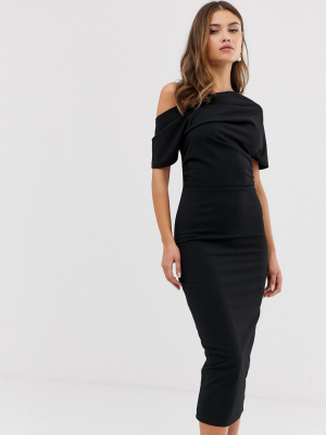 Asos Design Pleated Shoulder Pencil Dress In Black