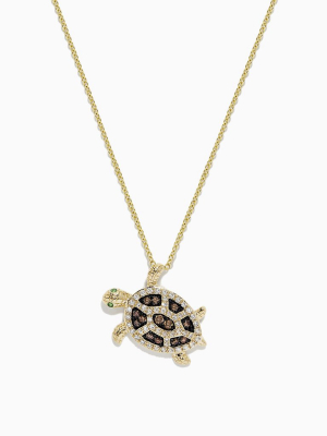 Effy Seaside 14k Gold Espresso & White Diamond Turtle Pendant, 0.42 Tcw