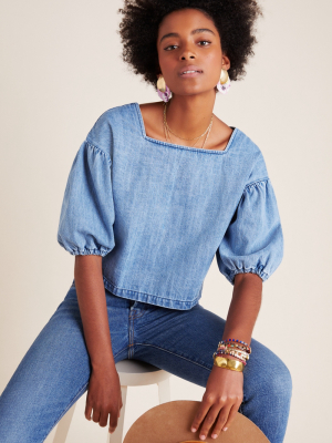 Rae Denim Button-back Blouse