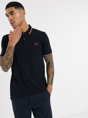 Fred Perry Twin Tipped Logo Polo In Navy/white/red