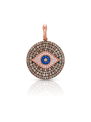 14kt Rose Gold Champagne Diamond Sapphire Evil Eye Charm Pendant