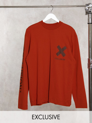 Collusion Unisex Long Sleeve T-shirt With Logo Print In Rust