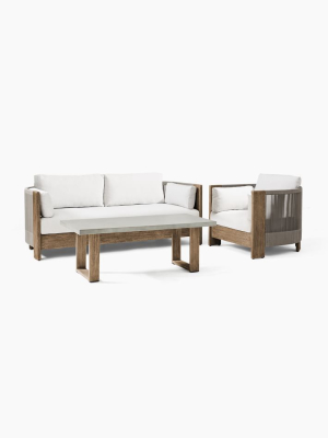 Porto Outdoor Sofa, Lounge Chair & Concrete Coffee Table Set