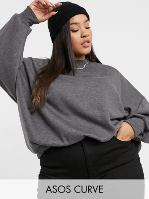 Asos Design Curve Oversized Cozy Cocoon Sweatshirt In Charcoal Marl