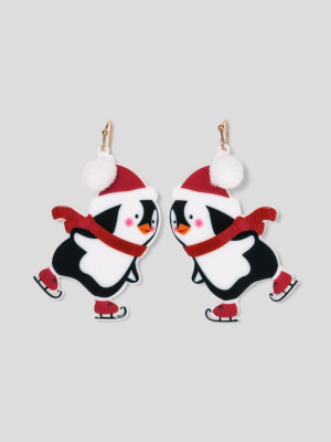 Skating Winter Penguin Earrings - White