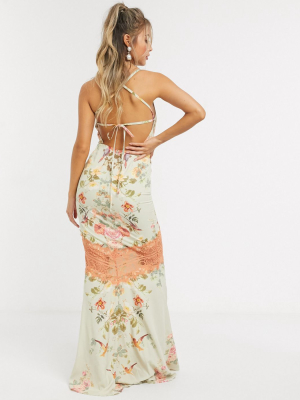 Hope & Ivy Maxi Cami Dress With Open Back In Floral