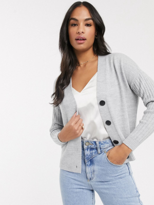 Asos Design Chunky Cardigan With Ribbed Sleeve