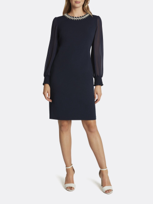 Scuba Crepe Bead-neck Sheath Dress