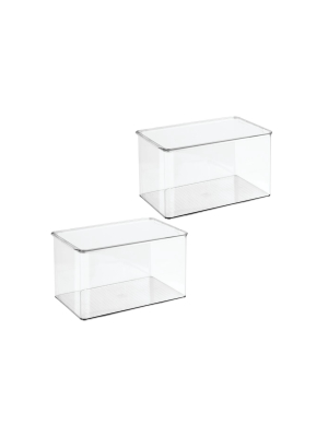 Mdesign Plastic Stackable Home Office Supplies Storage Box - 2 Pack, Clear