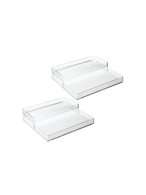 Mdesign Plastic Kitchen Tiered Canned Food Storage Shelves - 2 Pack - Clear