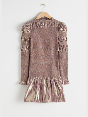 Smocked Metallic Mini Ruffle Dress