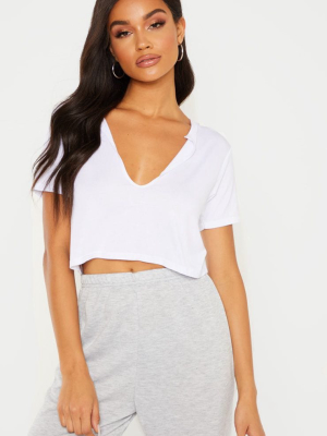 Basic White V Neck Crop T Shirt