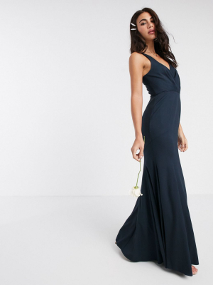 Asos Design Bridesmaid Button Back Maxi Dress With Pleated Bodice Detail