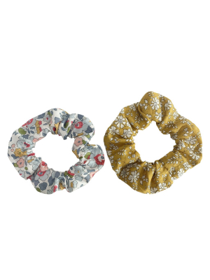 Pack Of 2 Hair Scrunchies Made With Liberty Fabric Betsy Grey & Capel Mustard