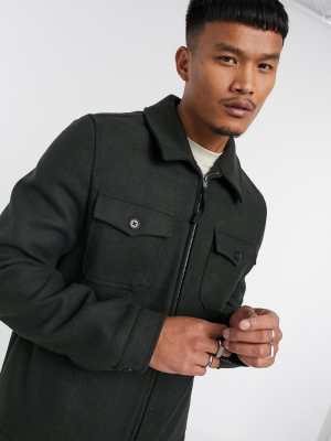 Asos Design Wool Mix Harrington Shacket In Khaki