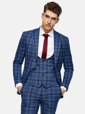 Blue Check Skinny Fit Suit Vest