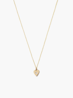 14k Gold Heart Necklace With Diamond Inlay