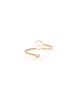 14k Pearl And Diamond Bypass Ring