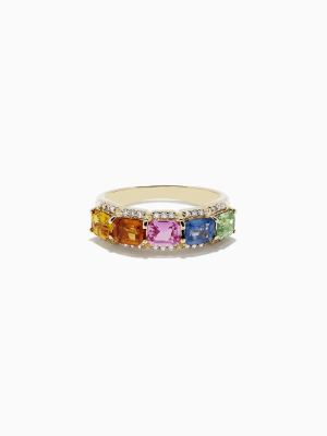 Effy Watercolors 14k Yellow Gold Multi Sapphire And Diamond Ring, 2.59 Tcw